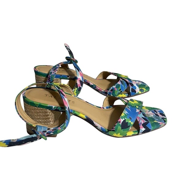 Talbots Siena Rope Floral Green Blue Sandals Women 7.5 Ankle Strap Block Heel - Picture 10 of 16